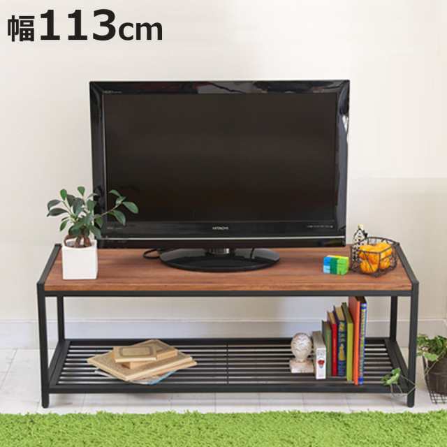 ローラック テレビ台 113x42cm 天然木 BRICK （ ローボード TV台 ラック 棚 収納 木製 TVラック AVラック リビング 家具 オープンラック 可動棚 ブラックスチール ）の通販は