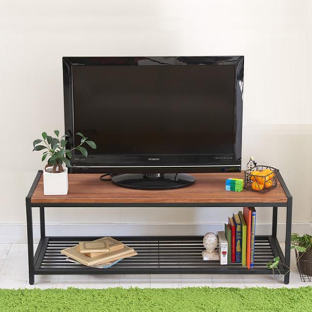 ローラック テレビ台 113x42cm 天然木 BRICK （ ローボード TV台 ラック 棚 収納 木製 TVラック AVラック リビング 家具 オープンラック 可動棚 ブラックスチール ）の通販は