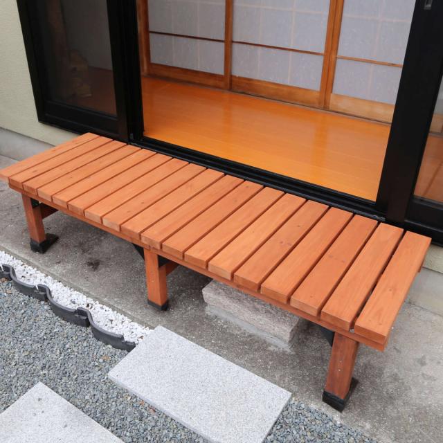 デッキ縁台 180×58 3点セット ウッドデッキ （ ガーデンデッキ 天然木 天然木デッキ DIY 2台 縁台 ぬれ縁 踏み台 掃き出し窓 連結 杉材 木製 バルコニー 庭 エクステリア 外構 簡単 ウッド デッキ ）_13