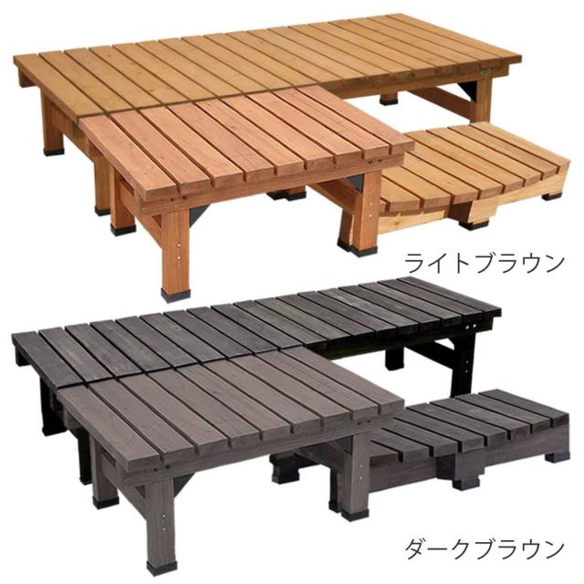デッキ縁台 180×58 3点セット ウッドデッキ （ ガーデンデッキ 天然木 天然木デッキ DIY 2台 縁台 ぬれ縁 踏み台 掃き出し窓 連結 杉材 木製 バルコニー 庭 エクステリア 外構 簡単 ウッド デッキ ）_2