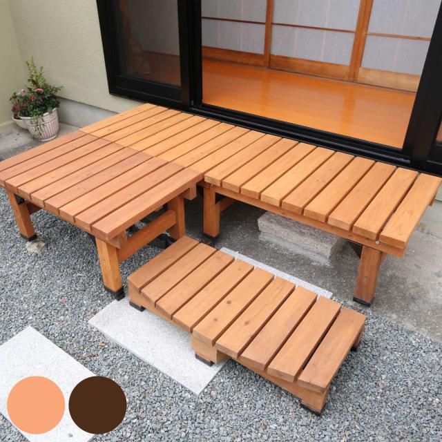 デッキ縁台 180×58 3点セット ウッドデッキ （ ガーデンデッキ 天然木 天然木デッキ DIY 2台 縁台 ぬれ縁 踏み台 掃き出し窓 連結 杉材 木製 バルコニー 庭 エクステリア 外構 簡単 ウッド デッキ ）