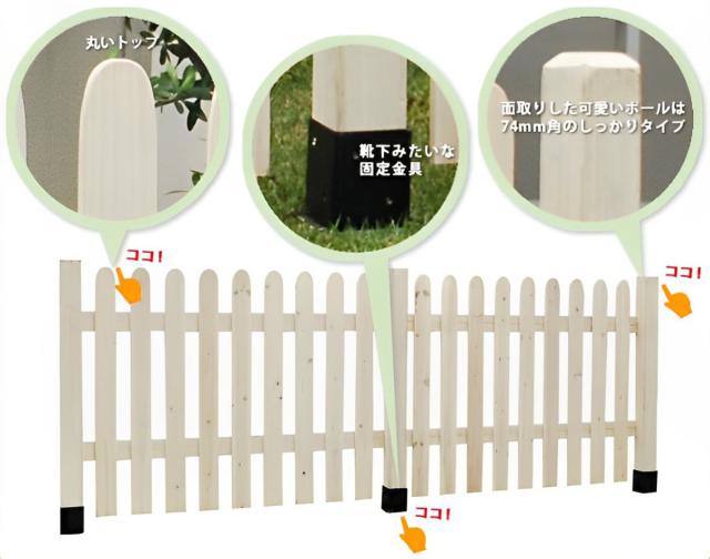 フェンス ピケットフェンス ストレート 基本セット 平地用 （ ガーデンフェンス 木製フェンス ガーデニング雑貨 木製 おしゃれ ガーデニング ウッドフェンス 天然木 仕切り 庭 柵 ガーデングッズ 目隠し 侵入防止 ）_6