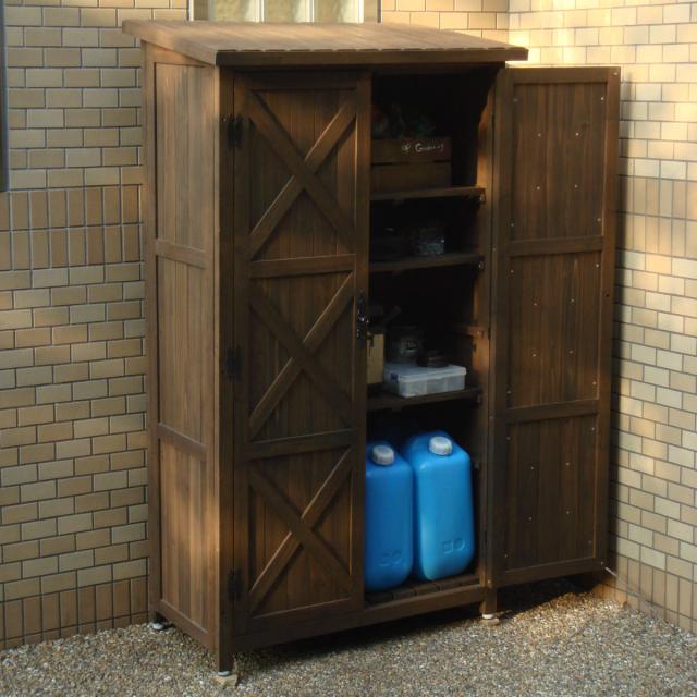 オールドカントリー調オープンストッカー 木製収納庫 物置 ストッカー