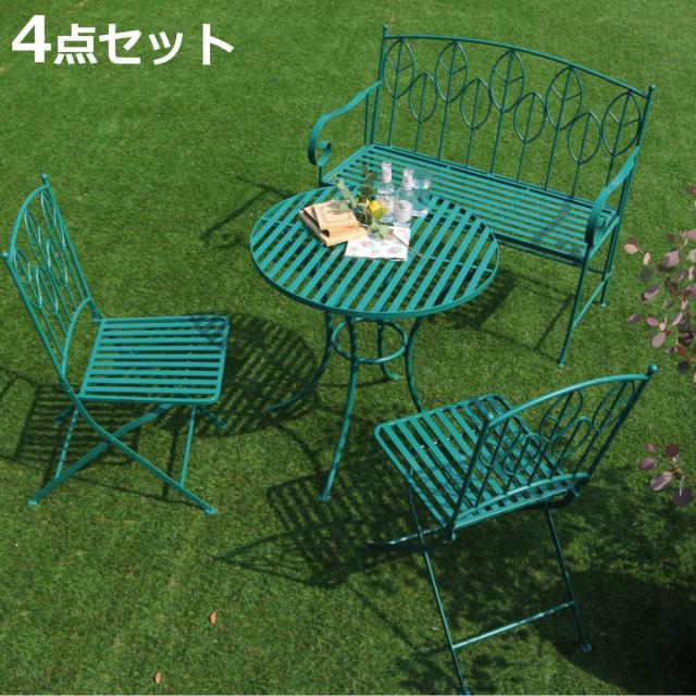 アイアン製グリーンテーブル ラウンドテーブル アイアン製 Sunny Leaf サニーリーフ 4点セット