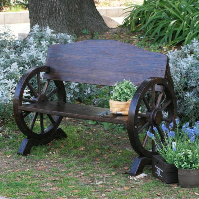 車輪ベンチ 幅110cm （ ベンチ 木製 屋外 ウッドチェア ウッドベンチ