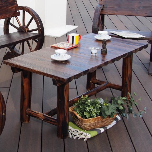 焼杉テーブル （ テーブル ガーデンテーブル ガーデン 庭 木 机 木製 屋外 屋内 ウッドテーブル カフェテーブル バルコニー 天然木 杉 椅子 おしゃれ オブジェ ウッド ）の通販は
