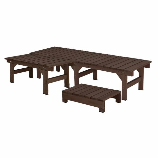 ユニット縁台ベンチ hiyori 連結3点セット 幅174×奥行55cm （ ガーデンデッキ ベンチ 木製 屋外 ウッドデッキ ウッドベンチ 庭 バルコニー 縁台 天然木 杉 庭先 ぬれ縁 踏み台 掃き出し窓 連結 ウッド デッキ おしゃれ ）_12