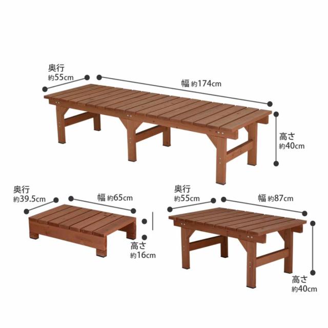 ユニット縁台ベンチ hiyori 連結3点セット 幅174×奥行55cm （ ガーデンデッキ ベンチ 木製 屋外 ウッドデッキ ウッドベンチ 庭 バルコニー 縁台 天然木 杉 庭先 ぬれ縁 踏み台 掃き出し窓 連結 ウッド デッキ おしゃれ ）_3