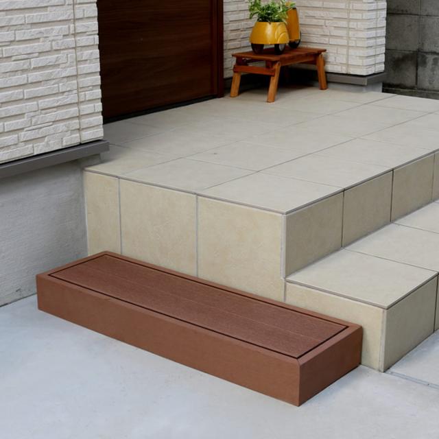 ステップ 人工木ウッドデッキ ecofeel エコフィール 2台セット （ ガーデンデッキ 人工木デッキ 樹脂 DIY パーツ ウッドパネル 踏み台 掃き出し窓 連結 人工木材 バルコニー 庭 外構 組立て簡単 組合せパーツ 縁台 ）の通販は