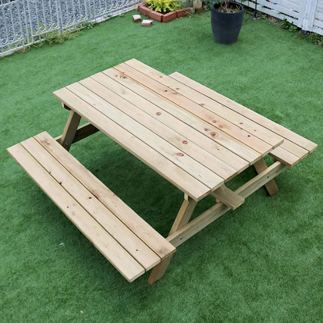 ガーデンテーブル 日本製ひのきピクニックテーブル 幅150cm 防腐加工 無塗装 （ テーブル ガーデンチェア ガーデン 庭 木製 机 ベンチ テーブルセット ウッドテーブル ウッドベンチ 檜 日本製 ）