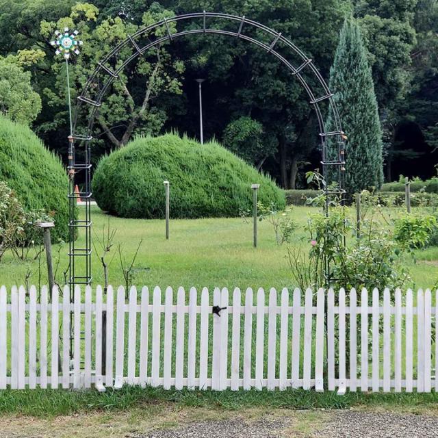 フェンス 折り畳めるウッドフェンス ゲートセット 縦ストライプ （ ガーデンフェンス 柵 折りたたみ 2連 園芸 エクステリア 雑貨 ウッドフェンス 花壇 庭 ベランダ バルコニー ガーデニング 木製ガーデンフェンス 蝶番 インテリア ）_7