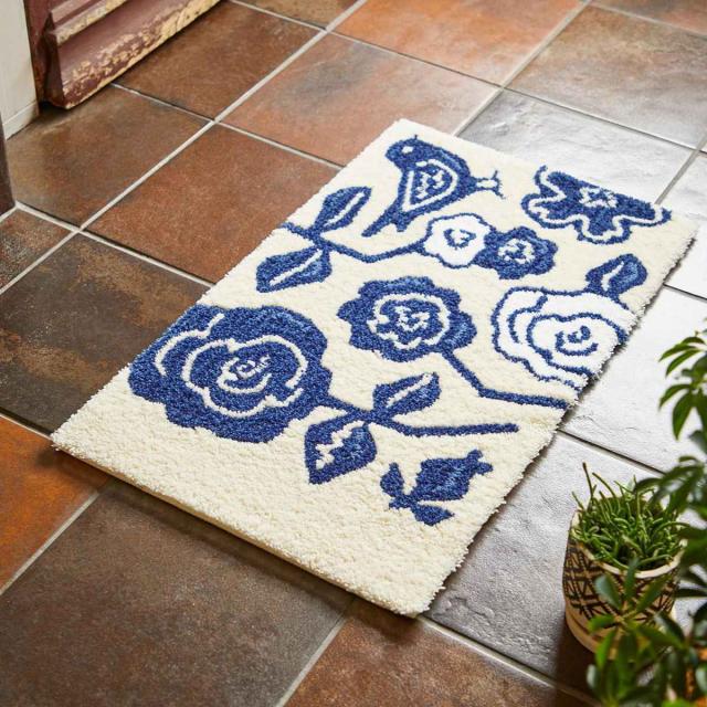 玄関マット 屋内用 45×75cm 厚さ1.0cm クコマット （ ドアマット 玄関 マット 屋内 洗える エントランスマット ホワイト ブルー 玄関雑貨 おしゃれ 玄関用品 ラバー 45cm 75cm 滑り止め 加工 北欧 ）