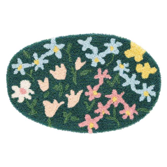 玄関マット 屋内用 45×70cm 厚さ1.0cm オハナバタケマット （ ドアマット 玄関 マット 屋内 エントランスマット 花柄 玄関雑貨 おしゃれ 玄関用品 ラバー 45cm 75cm 滑り止め 加工 グリーン 北欧 ）