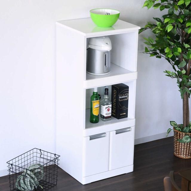 レンジ台 2段スライド グロスホワイト 完成品 幅49cm （ レンジラック 