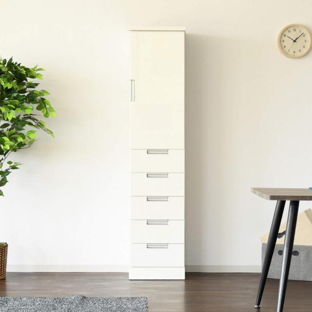 食器棚 スリム 木扉 引出し5段 日本製 幅40cm ( カップボード 収納 棚 ラック 食器収納 完成品 キッチン 脱衣所 ホワイト 隙間収納 引き出し シンプル 五段 )の通販は 食器棚 スリム 木扉 引出し5段 日本製 幅40cm ( カップボード 収納 棚 ラック 食器収納 完成品 キッチン 脱衣所 ホワイト 隙間収納 引き出し シンプル 五段 )の通販は