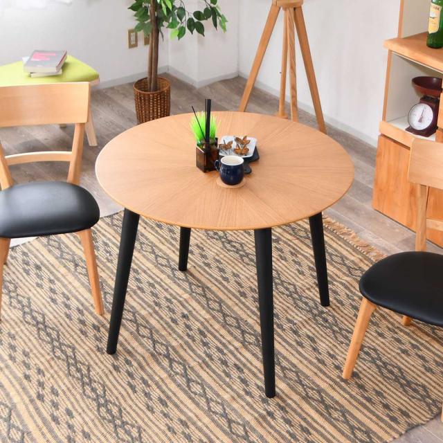 ダイニングテーブル型 幅90cm マリヤ （形 丸 ラウンド テーブル 1人掛け 2人掛け 食卓 木目 ウォールナット オーク 天然木 コンパクト カフェテーブル ）_10