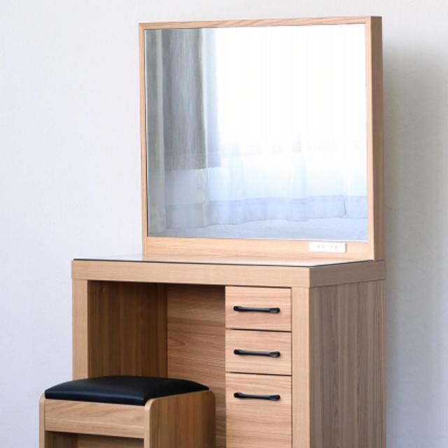 ドレッサー スツール付 オーク柄 ナチュラルデザイン 約幅76cm （ 奥行40cm 鏡台 コンパクト ミラー 鏡付き 引き出し 収納 コンセント 北欧 木目調 モダン スタイリッシュ シンプル ）_4