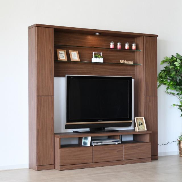 テレビボード 壁面収納 ハイタイプ LEDライト付 幅190cm （ 開梱設置 