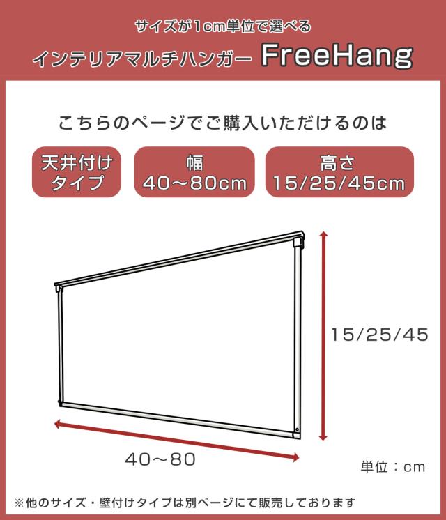 立川機工 室内物干しバー 天井付けタイプ サイズオーダー 幅40〜80cm 高さ15cm・25cm・45cm マルチハンガー フリーハング タイプ2 （ ハンガーバー オーダー 物干し 天井付け おしゃれ ハンガーパイプ オーダーメイド 1cm単位 ）_3