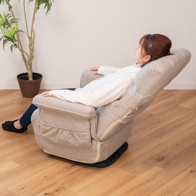 高座椅子 高齢者 回転 リクライニング 折りたたみ スリム （ 1人掛け ハイバック ソファ リクライニングチェア 椅子 コンパクト 収納 ポケット 肘付き チェア ファブリック 布 シンプル 北欧 モダン ）