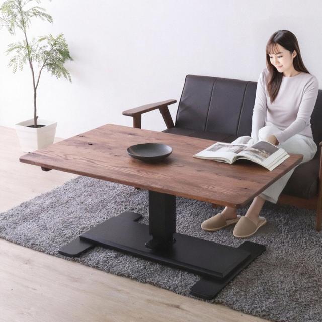 ダイニングテーブル 幅120cm 昇降式 レッドオーク 無垢材 （ リビングテーブル 木製 天然木 食卓テーブル 机 テーブル センターテーブル 高さ調節 ワークデスク 作業台 コーヒーテーブル 長方形 昇降テーブル ）_3