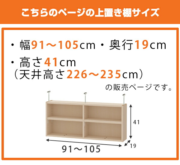 上置き棚 高さ41cm ワイドタイプ用 幅91-105cm 奥行き19cm 対応 （ 天井高さ226-235cm オーダー本棚 収納棚 Type41 ブックシェルフ リビング収納 漫画収納 子供部屋 オーダーメイド 国産 フリーラック 書棚 本棚 オーダー 書庫 ）_1