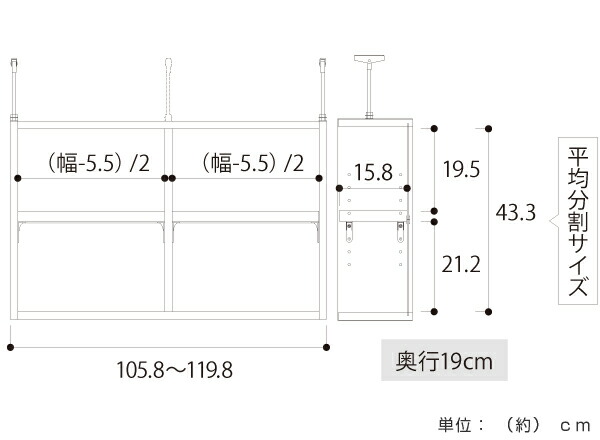 上置き棚 高さ47cm ワイドタイプ用 幅106-120cm 奥行き19cm 対応 （ 天井高さ232-241cm オーダー本棚 収納棚 Type47 ブックシェルフ リビング収納 漫画収納 子供部屋 オーダーメイド 国産 フリーラック 書棚 本棚 オーダー 書庫 ）_3