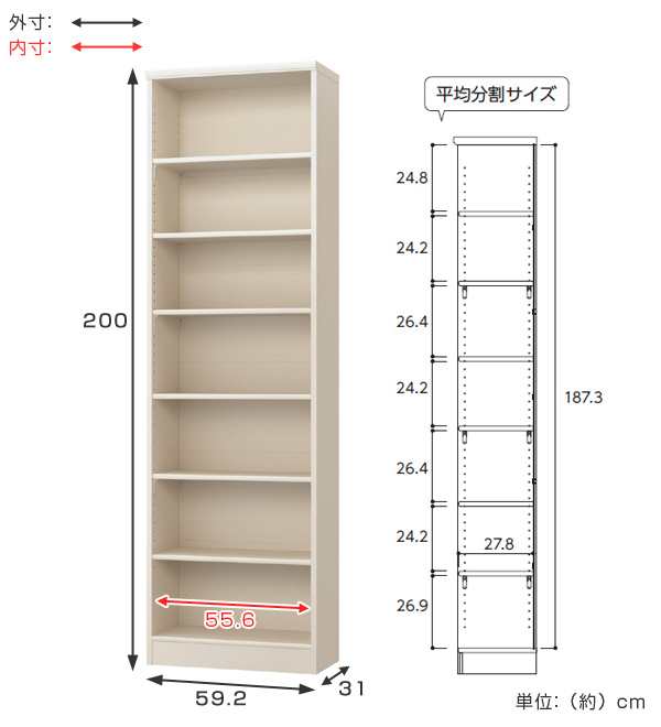 本棚 ブックシェルフ エースラック カラーラック 約幅60cm 高さ200cm