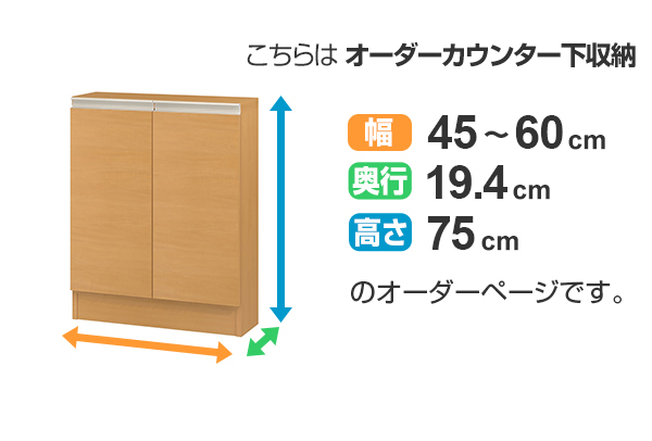 カウンター下収納 幅オーダー 扉付 スリムタイプ 高さ75cm 幅45〜60cm （ 収納 キッチン収納 キャビネット 窓下収納 リビングボード 収納棚 食器棚 収納家具 薄型 可動棚 開き戸 セミオーダー 日本製 ）_2