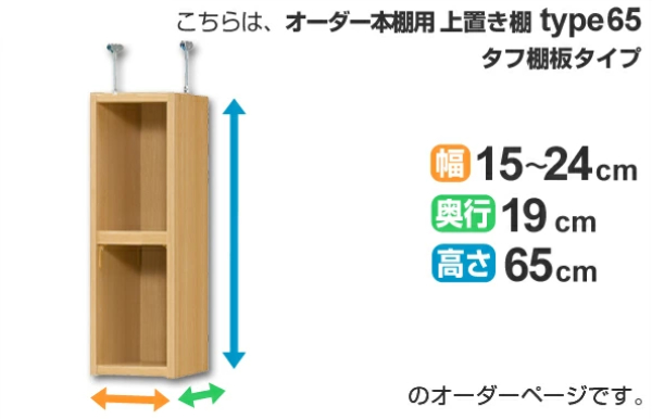 専用 上置き棚 タフ棚板 type65 オーダー本棚 奥行19cm 幅15-24cm用 （ オーダーメイド 天井つっぱり 薄型 スリム 本棚 収納棚 セミオーダー ）_1