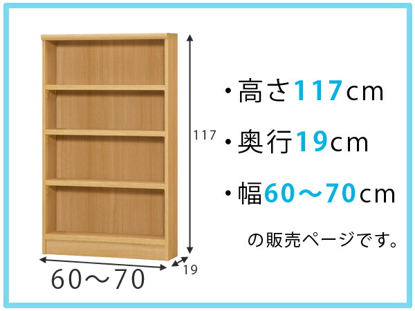 オーダー本棚 標準棚板タイプ 幅60-70cm 奥行19cm 高さ117cm （ 本棚 壁面収納 オーダー 収納棚 日本製 書棚 ラック フリーラック コミッの通販は