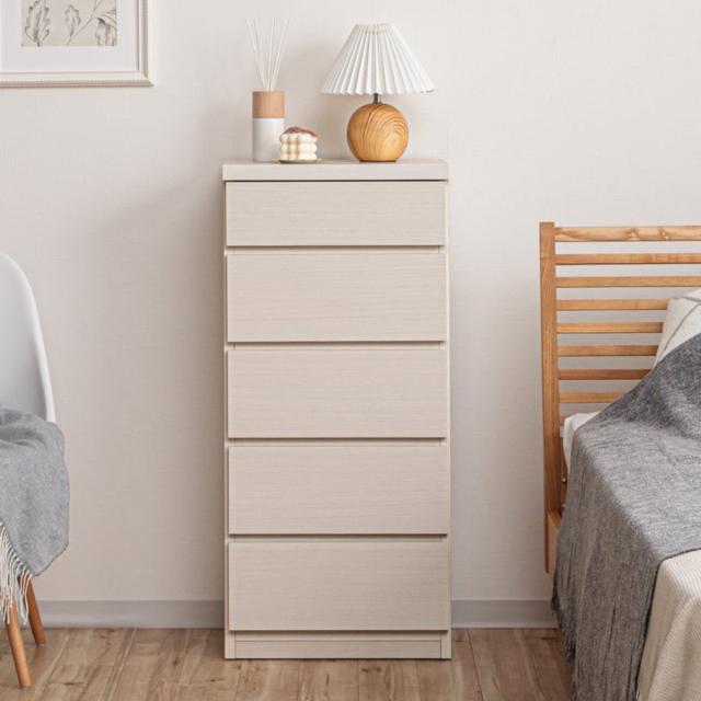 チェスト 幅45cm 5段 スリム 日本製 完成品 （ 5段チェスト たんす タンス リビングチェスト 収納 引き出し スリム 奥行30cm 薄型 木製チェスト 木製 木目 シンプル 北欧 幅45 45cm ）