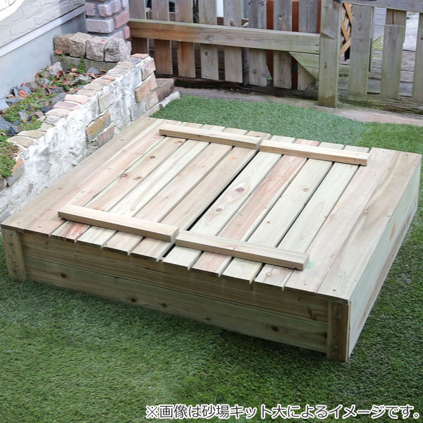 砂場 フタ付 開閉式 100×80cm 木製砂場 （ 蓋付き ふた付き 砂遊び 砂場遊び 子供 自宅用 家庭用 庭 屋外 遊具 砂場ベンチ 砂あそび 外遊び 猫除け ）_2