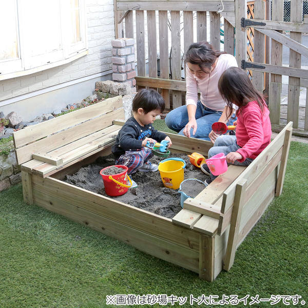 砂場 フタ付 開閉式 100×80cm 木製砂場 （ 蓋付き ふた付き 砂遊び 砂場遊び 子供 自宅用 家庭用 庭 屋外 遊具 砂場ベンチ 砂あそび 外遊び 猫除け ）_3