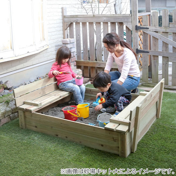 砂場 フタ付 開閉式 100×80cm 木製砂場 （ 蓋付き ふた付き 砂遊び 砂場遊び 子供 自宅用 家庭用 庭 屋外 遊具 砂場ベンチ 砂あそび 外遊び 猫除け ）_4