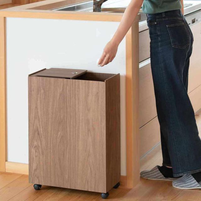 ゴミ箱 30L BOSK 木製 （ ごみ箱 30リットル 木目 ふた付き スリム 幅21 キッチン シンプル ダストボックス 収納 おしゃれ スライド式 キャスター付き 袋 見えない スライド 蓋 シンク下 袋止め付き ）_14