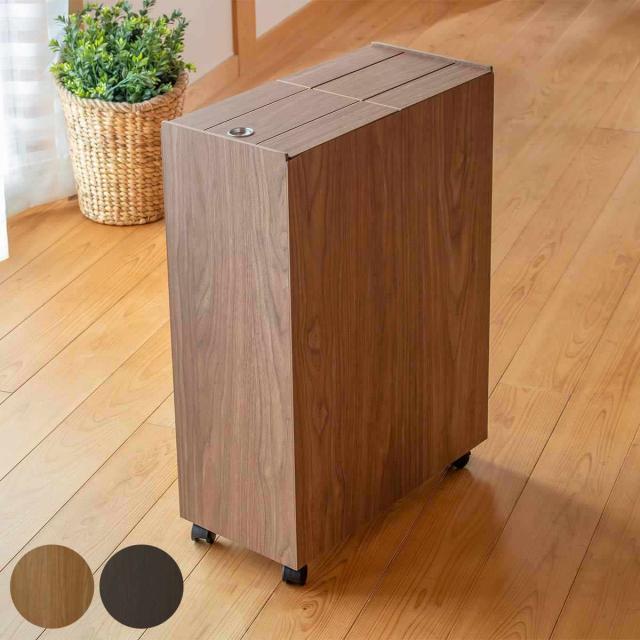 ゴミ箱 30L BOSK 木製 （ ごみ箱 30リットル 木目 ふた付き スリム 幅21 キッチン シンプル ダストボックス 収納 おしゃれ スライド式 キャスター付き 袋 見えない スライド 蓋 シンク下 袋止め付き ）