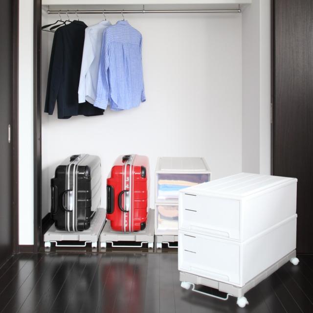 押入れ収納キャリー 4台セット 幅54〜76×奥行37×高さ11cm キャスター付き （ 押入れ収納 収納 平台車 すのこ 伸縮タイプ 台車 キャリー 伸縮 ワゴン 押入れ収納ワゴン 組立品 ）