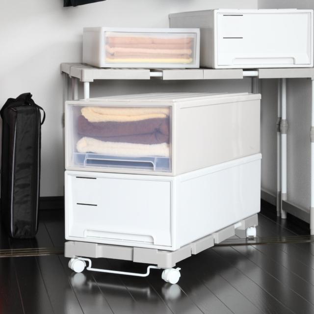 押入れ収納キャリー 4台セット 幅54〜76×奥行37×高さ11cm キャスター付き （ 押入れ収納 収納 平台車 すのこ 伸縮タイプ 台車 キャリー 伸縮 ワゴン 押入れ収納ワゴン 組立品 ）