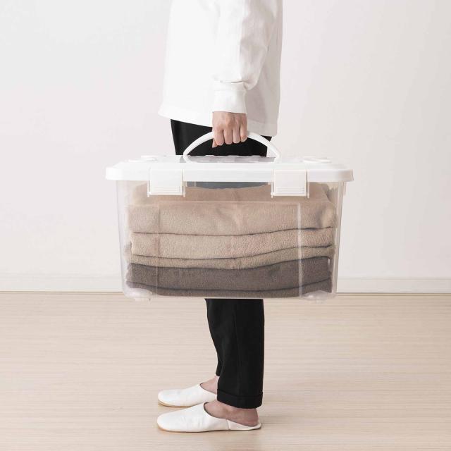 収納ボックス 幅50×奥行36×高さ29cm フタ付き 持ち手付き プラスチック 8個セット （ 収納ケース 収納 衣類 小物 キャスター付き 片開き ロック式 積み重ね 持ち運び フタ 持ち手 付き 防災グッズ 食品 日用品 ストック おもちゃ ）_14