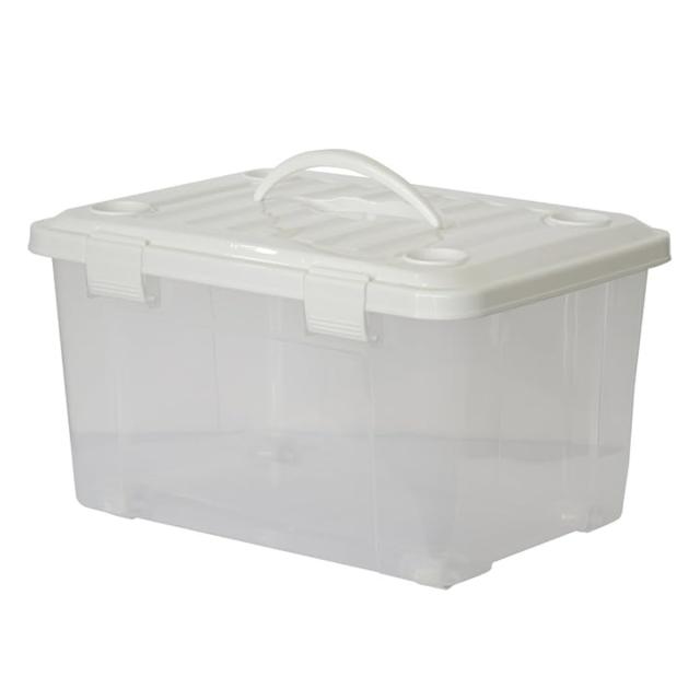 収納ボックス 幅50×奥行36×高さ29cm フタ付き 持ち手付き プラスチック 8個セット （ 収納ケース 収納 衣類 小物 キャスター付き 片開き ロック式 積み重ね 持ち運び フタ 持ち手 付き 防災グッズ 食品 日用品 ストック おもちゃ ）_15
