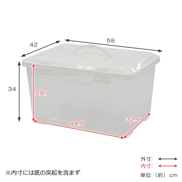 収納ボックス 幅58×奥行42×高さ34cm フタ付き 持ち手付き プラスチック 6個セット （ 収納ケース 収納 衣類 小物 キャスター付き 片開き ロック式 積み重ね 持ち運び フタ 持ち手 付き 防災グッズ 食品 日用品 ストック おもちゃ ）_1
