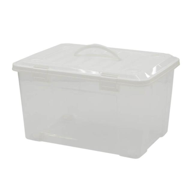 収納ボックス 幅58×奥行42×高さ34cm フタ付き 持ち手付き プラスチック 6個セット （ 収納ケース 収納 衣類 小物 キャスター付き 片開き ロック式 積み重ね 持ち運び フタ 持ち手 付き 防災グッズ 食品 日用品 ストック おもちゃ ）_15