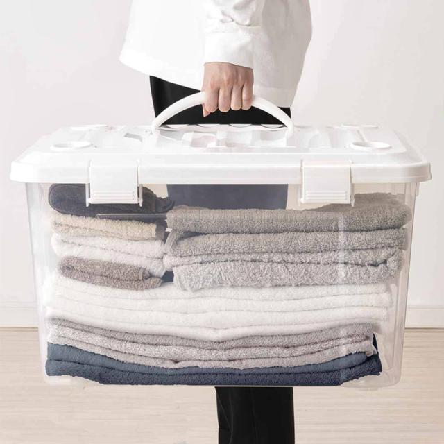 収納ボックス 幅58×奥行42×高さ34cm フタ付き 持ち手付き プラスチック 6個セット （ 収納ケース 収納 衣類 小物 キャスター付き 片開き ロック式 積み重ね 持ち運び フタ 持ち手 付き 防災グッズ 食品 日用品 ストック おもちゃ ）_7