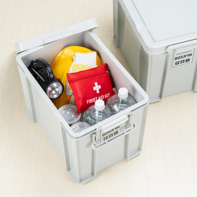 収納ボックス 積み重ねボックス 44 BOSA+IN 幅30×奥行44×高さ32cm 6個セット （ 収納ケース 収納 フタ付き ボックス 収納コンテナ 大容量 スタッキング バックル付き 頑丈箱 防災グッズ 防災 コンテナボックス ロック付き ）
