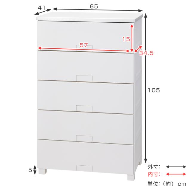 チェスト フィッツチェスト フルフラット 6505 Fits 幅65×奥行41×高さ105cm 5段 （ タンス 引き出し 収納 衣類収納 完成品 プラスチック 引き出しロック フィッツ 衣装ケース リビング収納 収納ケース 洋タンス ストッパー付き ）