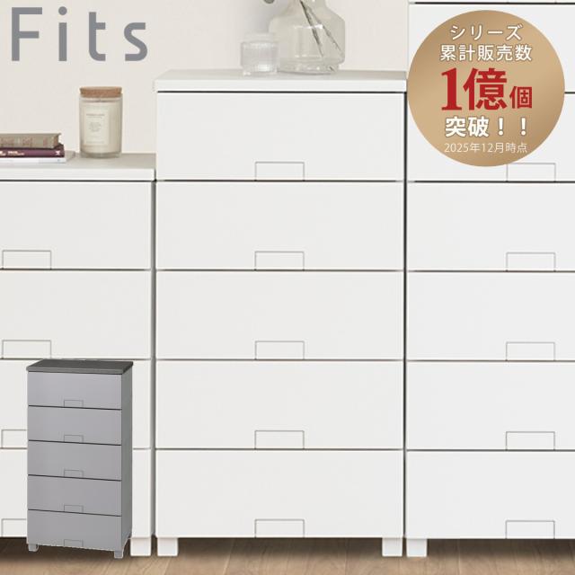 チェスト フィッツチェスト フルフラット 5505 5段 幅55×奥行41×高さ105cm （ タンス 引き出し 収納 衣類収納 完成品 プラスチック 引き出しロック フィッツ 衣装ケース リビング収納 収納ケース 洋タンス ストッパー付き ）