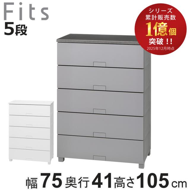 チェスト フィッツチェスト フルフラット 7505 5段 幅75×奥行41×高さ105cm （ タンス 引き出し 収納 衣類収納 完成品 プラスチック 引き出しロック フィッツ 衣装ケース リビング収納 収納ケース 洋タンス ストッパー付き ）