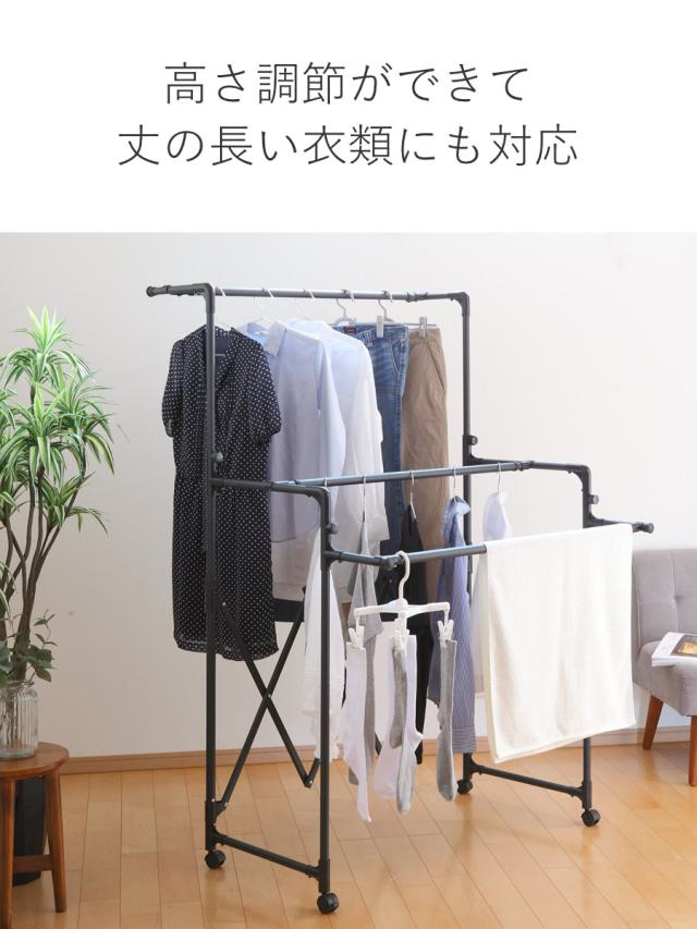 物干し 室内 ブラック コンパクト ポーリッシュ 折り畳み伸縮多機能物干し （ PORISH ハンガー 伸縮 インテリア物干し 物干しスタンド 洗濯 ランドリー 衣類 フェイスタオル バスタオル 折り畳み キャスター付 ）_5