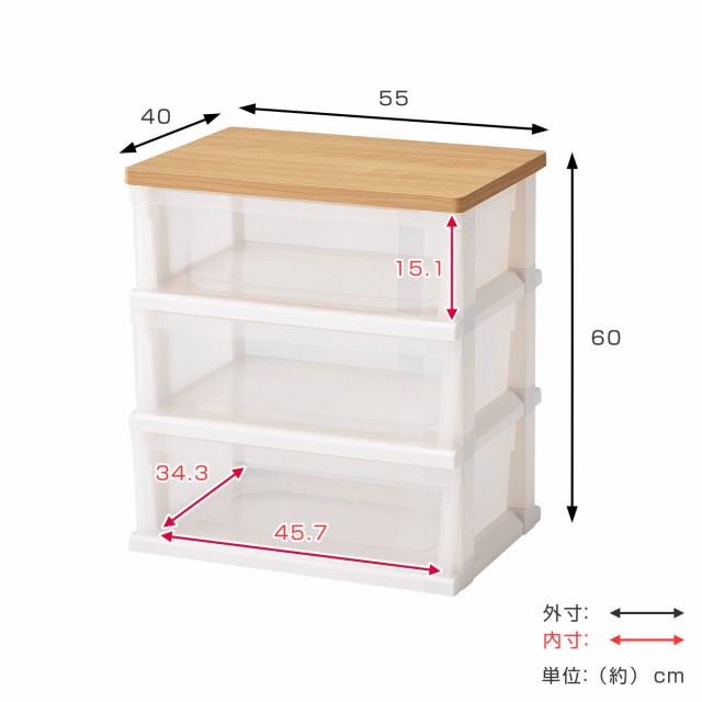 チェスト 木製天板ストッカー 550 組立式 3段 （ 幅55×奥行40×高さ60cm プラスチック 収納 引き出し タンス 日本製 収納ケース  クローゼット 奥行40cm 衣類収納 たんす 収納チェスト 収納ボックス 衣装ケース クリア ）の通販はau PAY マーケット - お弁当グッズの  ...